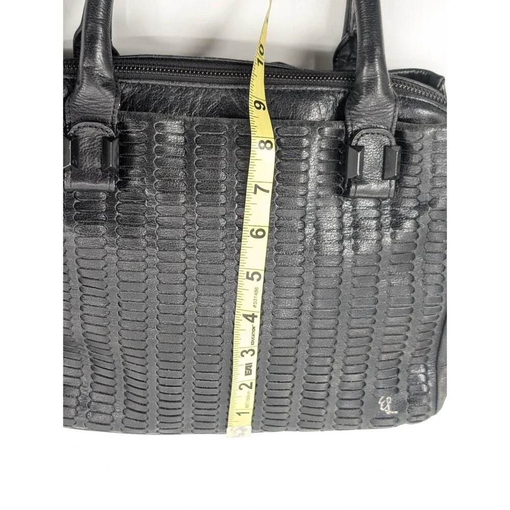 Elliot Lucca Black Woven Braided Leather Shoulder Bag Satchel Crossbody Handbag
